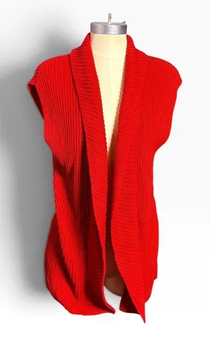 Chico's Size 0 - US 4/Small Red Sleeveless Open Front Long Cardigan Vest Cotton thumbnail 1