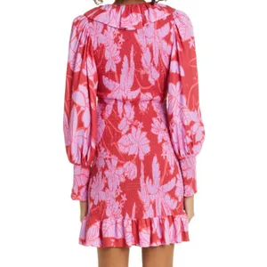 Farm Rio dress living nature pink red women’s medium long‎ puff sleeve thumbnail 4