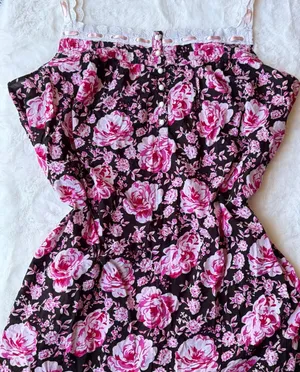 Y2K Cottagecore Floral Lace Trim Pink Rose Print Button Front Nightgown thumbnail 1