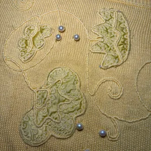 VTG 80s Beldoch Popper Yellow Floral Applique Pearl Knit Sweater Womens M READ thumbnail 8