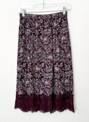 [Abercrombie & Fitch] Purple Floral Paisley Print Lace Trim Midi Skirt Sz Medium thumbnail 1