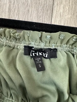 Trixxi Sage Green Swiss Dot Smocked Mini Dress Size Small Boho Cottagecore thumbnail 10