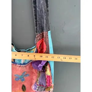 Rising International Patchwork Peace Sign Boho Crossbody Bag Nepal Cotton Multi thumbnail 6