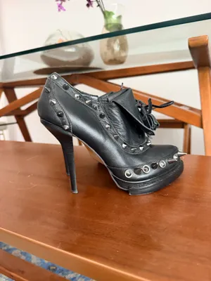 Jeffrey Campbell braveheart black leather studded platform goth metal booties 9 thumbnail 14