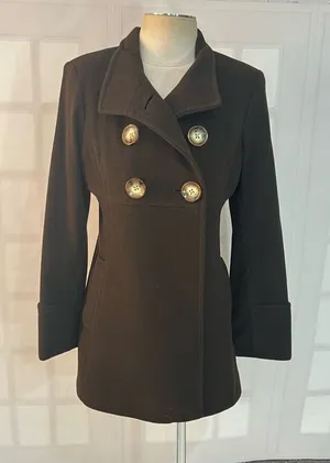 Michael Michael Kors Brown Double Breasted Wool Blend Lined Peacoat Size Medium thumbnail 1