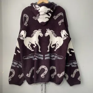 Vintage Genesis Wool Jacket Size XL Zip Artsy Horse Horseshoes Western Cowgirl thumbnail 7