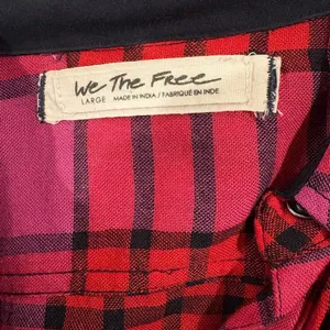Free People Pacific Dawn plaid shirt snaps drawstring pink sz L M thumbnail 5