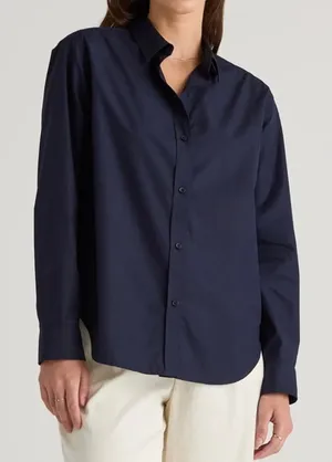 Quince Organic Cotton Poplin Long Sleeve Shirt Button Down Navy Blue XS thumbnail 1