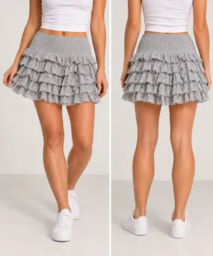 American Eagle Lace Ruffle Mini Skirt Size S Gray Tiered Y2K Romantic thumbnail 2