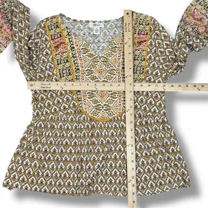 Style & Co‎ Printed Flared Hem Bell Sleeve V Neck Top Yellow Multi Small thumbnail 10