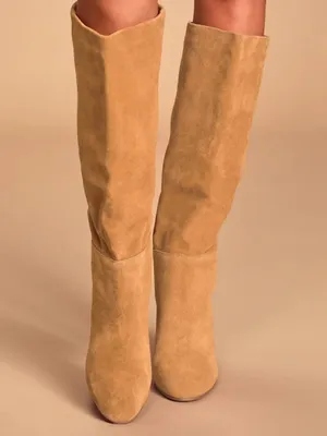 Qupid Krafty Honey Brown Suede Leather Knee High Boots - Suede Mars thumbnail 4