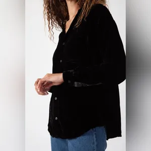 CP Shades Black Velvet Silk Blend Romy Long Sleeve Button Down Shirt Witchy thumbnail 8