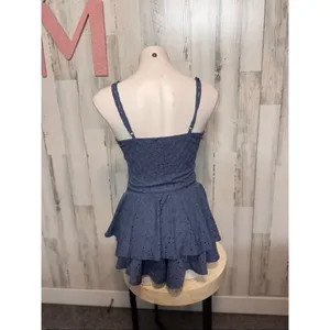 Hearts & Hearts Blue Eyelet Lace Romper Size M Spaghetti Strap Ruffle Shorts thumbnail 4