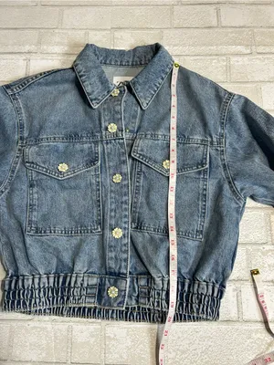 Zara Light Blue Cropped Denim Jacket With Flower Snaps thumbnail 5