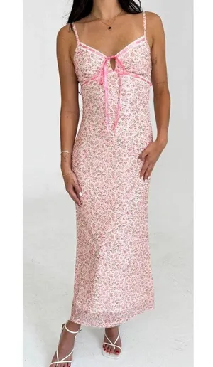 PRINCESS POLLY The Veronica Satin Floral Midi Dress Spaghetti Strap V Neck Sz 10 thumbnail 2
