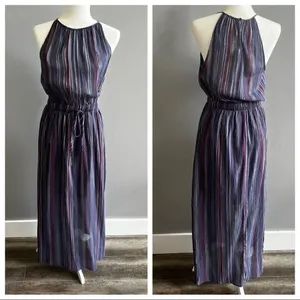 Universal Thread Women Striped Sleeveless Maxi Size Small Navy Blue thumbnail 4