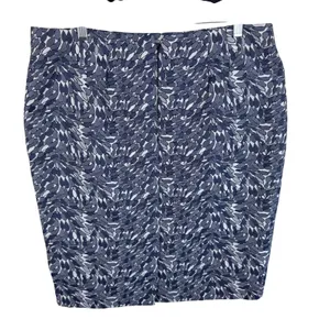 Ann Taylor Womens Navy Blue White Leaf Print Pencil‎ Skirt Size 12 Business Work thumbnail 2