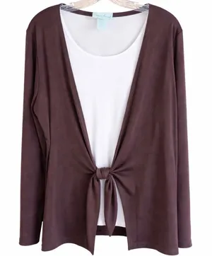 Brown Cardigan‎ Tie Front Lightweight Chocolate Brown Carolyn Strauss thumbnail 1