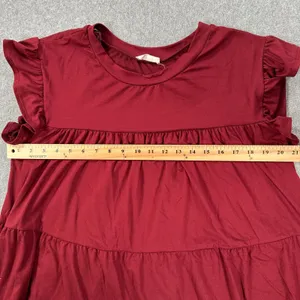 Entro Babydoll Tiered Mini Dress Women's Small Crimson Flutter Sleeve Crew Neck thumbnail 5