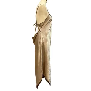 VTG Gold Champagne Satin Slip Dress Open Back Y2K Coquette Adjustable Tie Back thumbnail 4