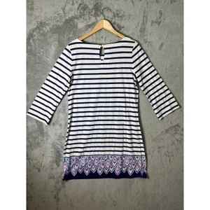 Lilly Pulitzer Beacon Dress Navy Stripe 3/4 Sleeve Preppy‎ Coastal Resort Large thumbnail 4