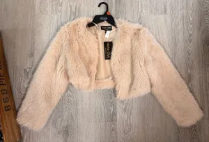 Nite out blush faux fur cropped jacket thumbnail 1