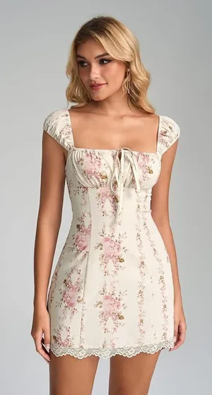 Cute Lace Floral Vintage Corset Mini Dress thumbnail 1