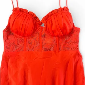 Sage + Paige Red-Orange Lace Corset Midi Dress - Size‎ M thumbnail 4