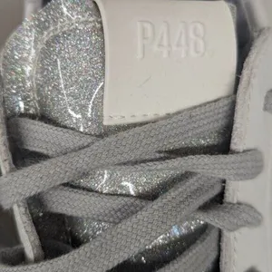 NEW P448 Thea White Leather Suede Sneaker Logo EUR 37 6.5-7 low top shoe sparkly thumbnail 2