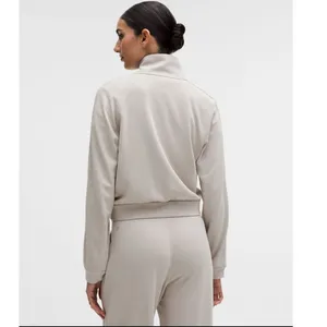 Lululemon Softstreme Pique rack Jacket Small Downtown Tan Cropped Full Zip thumbnail 2