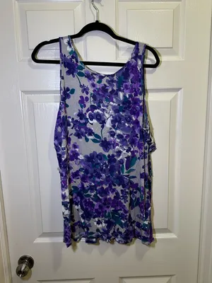 Lauren Conrad Floral Tank Top Size XL Ruffle Purple Scoop Neck thumbnail 4