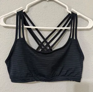Athleta Womens Sports‎ Bra Size M Navy Blue Chevron Textured Strappy Back Gym thumbnail 1
