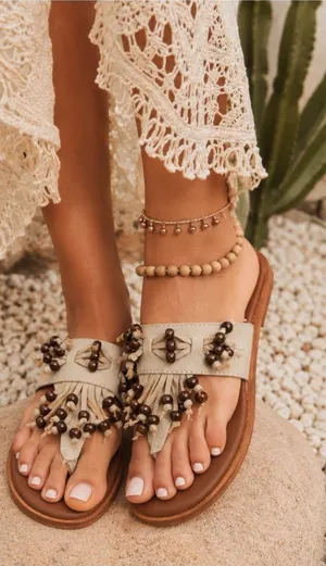 Free People Sadie fringe beaded leather sandals boho summer NEW 9 thumbnail 1
