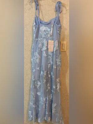 Light Blue Floral Appliqué Maxi Dress with Tie Shoulders thumbnail 3