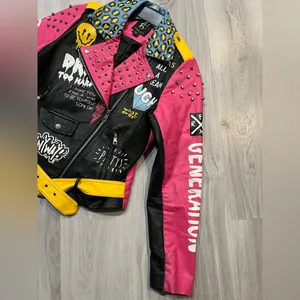 Colorful‎ Studded Leather Jacket Pink Size L thumbnail 3