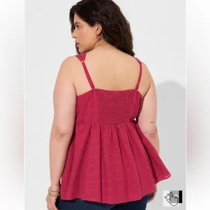 Torrid Babydoll Cotton Window Pane Button Front Tank in Red Bud thumbnail 3