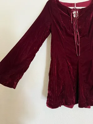 NWT free people Linney V-Neck Tie Front Long Sleeve Velvet Mini Dress thumbnail 8