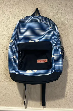 Vineyard Vines Whale Blue and White striped Backpack thumbnail 1