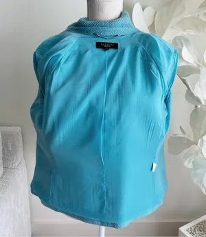 Talbots Long Sleeve Teal Textured Wool Blazer thumbnail 7