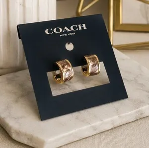 Coach New York Snake-Embossed Leather Gold-Tone Hoop Earrings NWT thumbnail 1