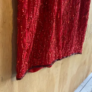 Vintage Stenay 80s Red Silk Beaded Sequined Formal Cocktail Dress Sz L thumbnail 5