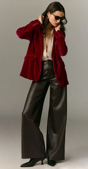 Anthropologie Maeve The Tessie Blazer Jacket Suit Blazer Top Raspberry Velvet thumbnail 1