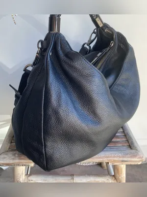 Y2K Kenneth Cole black pebbled leather slouchy hobo studded handle shoulder bag thumbnail 14