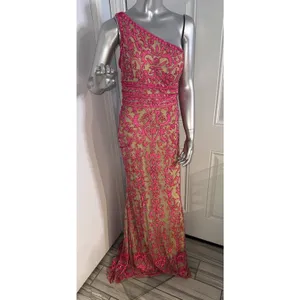 Sherri Hill 54250 One Shoulder Beaded Prom Gown Pink Nude Size 8 Dress thumbnail 16