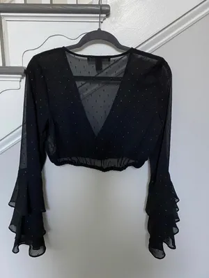Forever 21 contemporary mesh crop top with bell sleeve thumbnail 3
