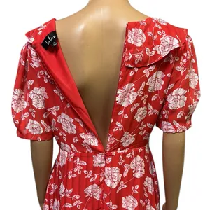 Lulus Ximena Coral Red White Floral Print Ruffled Mini Dress Womens Medium thumbnail 8