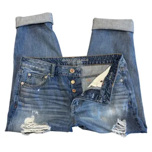 American Eagle Boy Crop Jeans Women's 10 Distressed Medium Wash Baggy Relaxed thumbnail 1