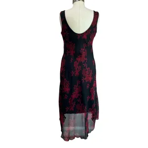 Meghan Matthews Black‎ Red Floral Slip Midi Dress Y2K Romantic Goth Party Sz 6 thumbnail 2