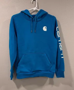 Carhartt Bright Blue Crewneck Hoodie with White Logo thumbnail 1