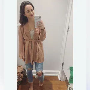 Aerie Light Brown/Tan Belted Mid-Length Cardigan Sweater | Size Medium thumbnail 10